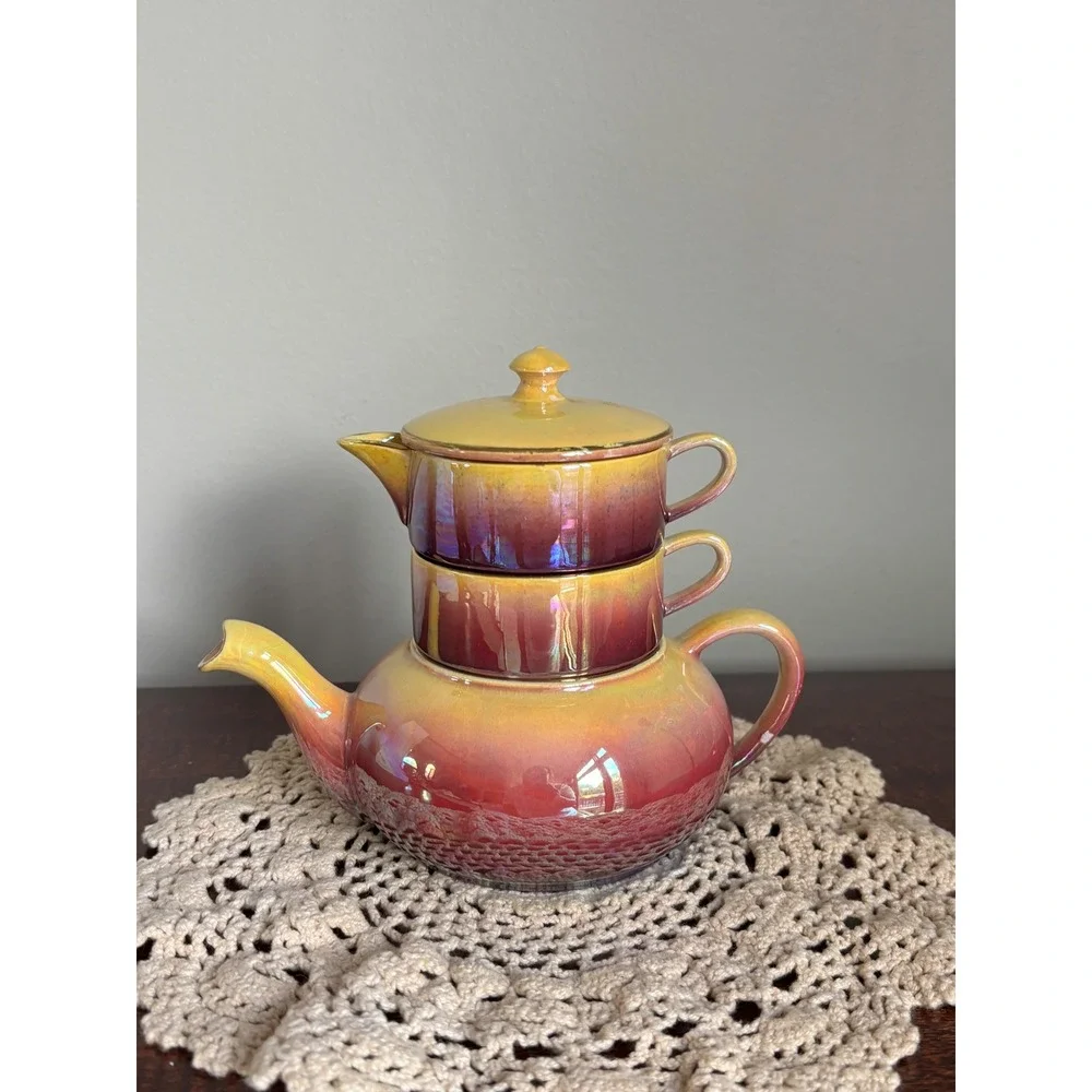Vintage Royal Winton Grimwades stackable 4-pc tea set luster rainbow art deco